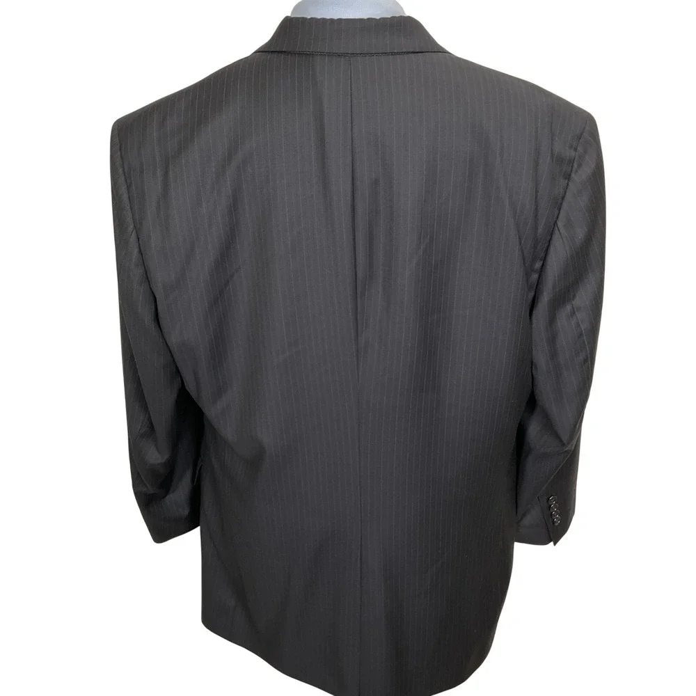 JOS A BANK Signature Suit Mens 46L 40W 29L  Black Purple Pinstripe 2 Button Wool